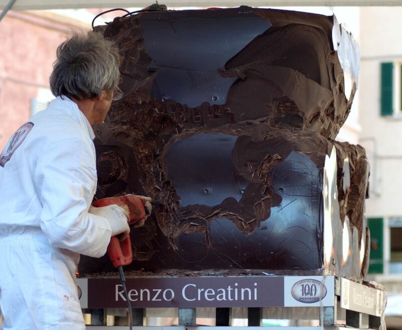 Making of chocolate sculpture during Eurochocolate festival Top tourist attractions in Italy